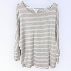 MARKET & SPRUCE Beige/Cream Striped Dolman Sleeve Sweater | XL